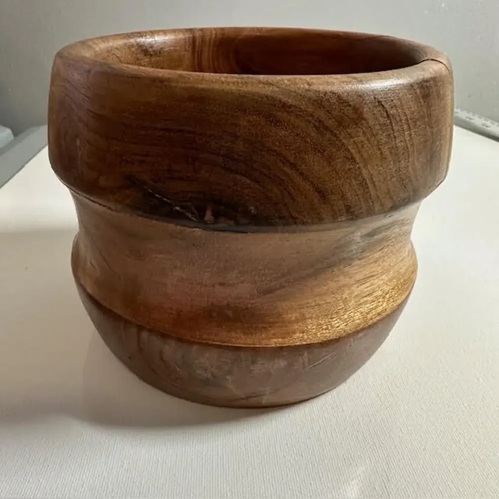 Hand Carved Wooden Mortar & Pestle Solid Wood Herb Spice Grinder Rustic